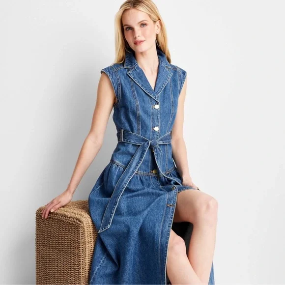 Sleeveless Denim Button-Front Midi Dress - Future Collective with Jenee Naylor - Picture 2 of 6